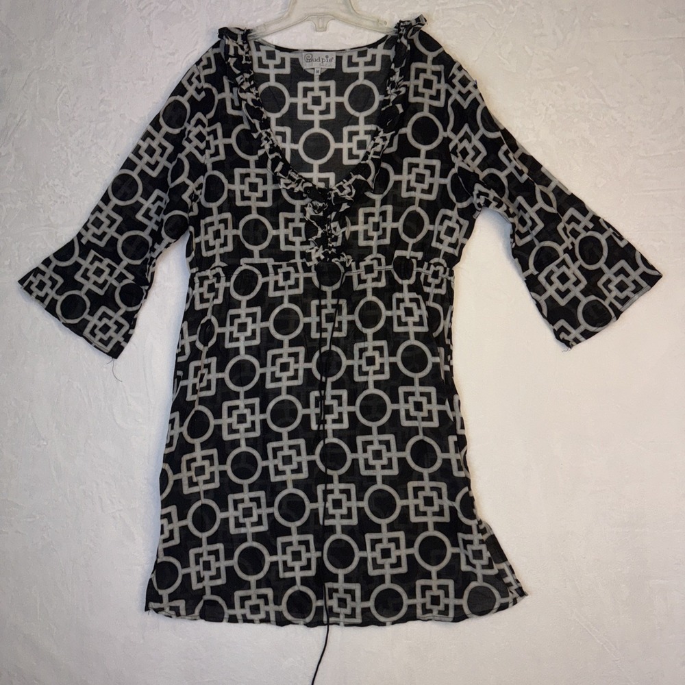 Mud Pie Womens Swim Cover Up Black Honeycomb Bell Tunic 8503054BK Medium